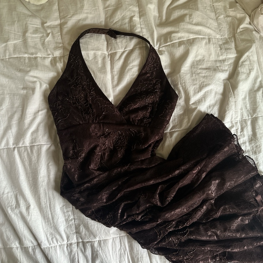 Jones New York Brown Chemise with Ruched Satin